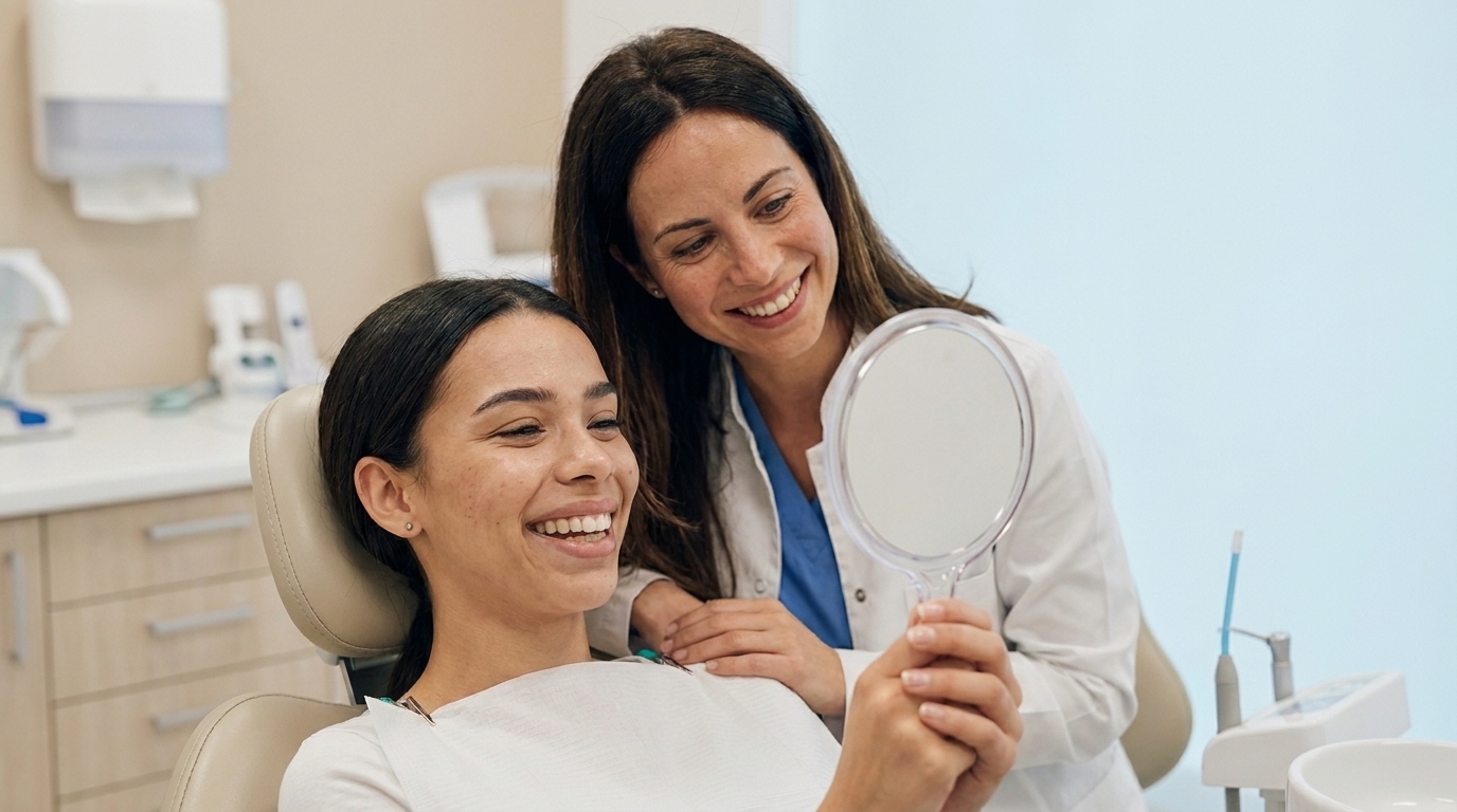 Paciente sonriendo en consultorio Odontalis